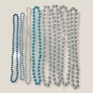 Lot of 8- Mardi Gras 2020 Blue and White Pearl Beaded Necklaces Throws - NOLA